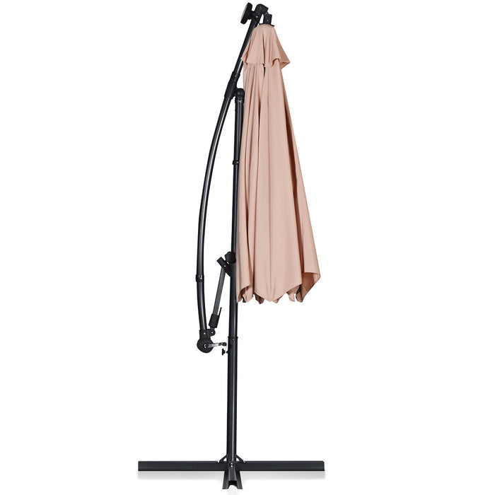 Costway 10FT Patio Umbrella Solar Powered LED 360degrees Rotation Beige