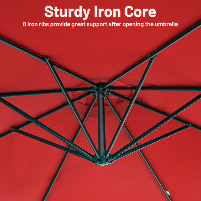 Costway 10 FT Patio Offset Umbrella w/8 Ribs Cross Base Tilt Claret