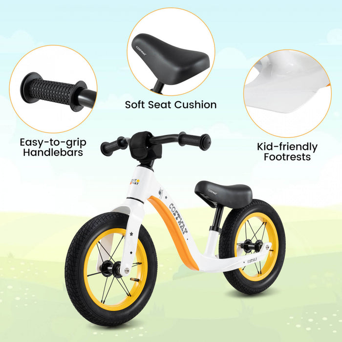 Costway 12 Inch Magnesium Toddler Balance Bike No Pedal Training Toddler Balance Bike White