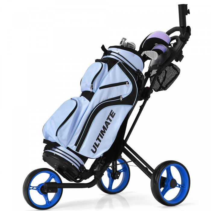 Goplus Folding 3 Wheels Golf Push Cart W/brake Scoreboard Adjustable Handle Blue