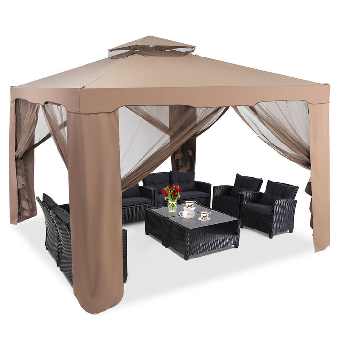 Costway 10'x 10'2-tier Canopy Gazebo Tent Outdoor Netting Picnic Party Sun Shade