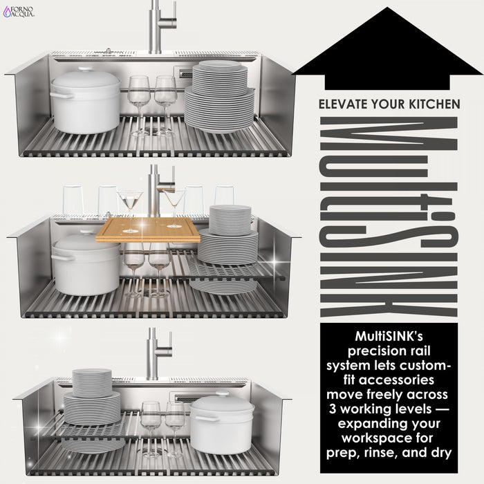 MultiSINK 33 in. Dual Mounted 3-Level Workstation Kitchen Sink, Faucet, Glass Rinser,Stainless Steel -D-XP30 Laundry Combo
