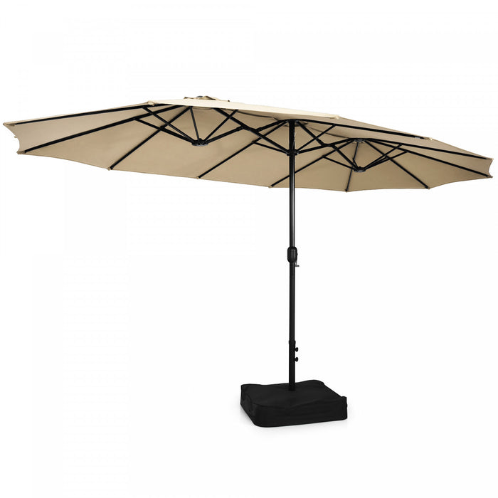 Costway 15 Ft Patio Double Sided Umbrella Outdoor Market Umbrella Beige