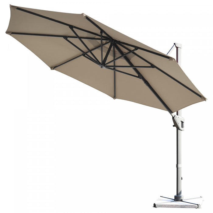Costway 11ft Patio Offset Umbrella Cantilever Rotation Aluminum Tilt Cross Base Coffee