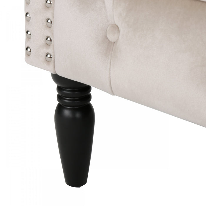 Akira Velvet Fabric Chair With Button Tufted And Nailhead Trim - Champagne
