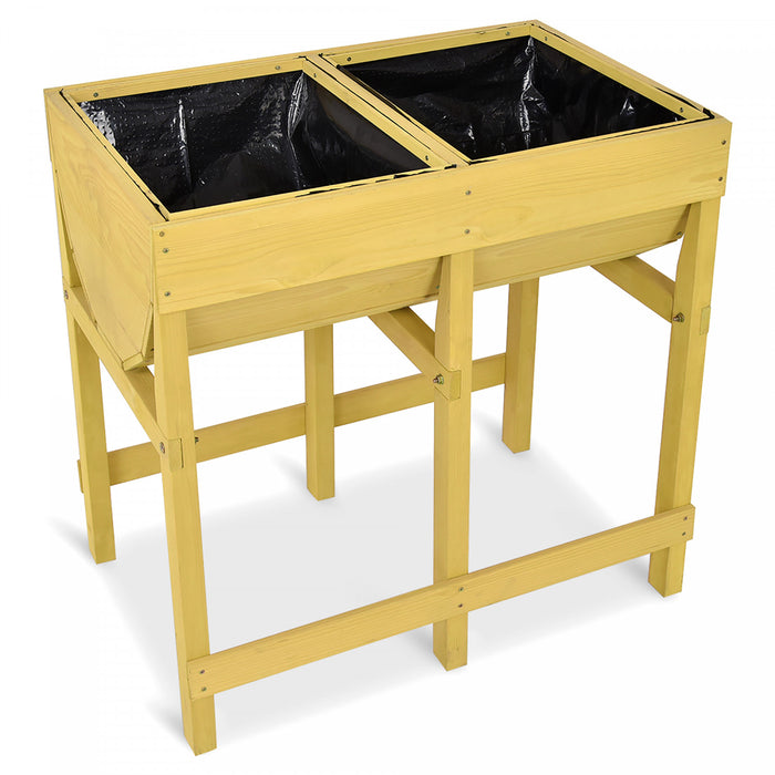 Costway Wooden V Planter Elevated Vegetable Flower Bed Free Standing Planting With Liner