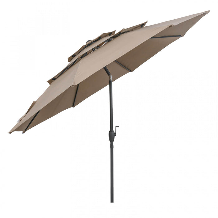 Costway 10 ft 3-tier Vented Patio Umbrella Large Market Table Umbrella Outdoor Sun Shade Brown