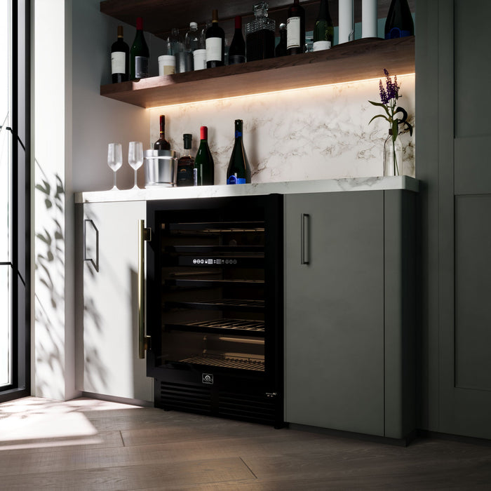 Forno Bacchino 24\" Wine Cooler, Black,51 Bottle Capacity, Built-In or Freestanding-FWCDR6634-24BLK