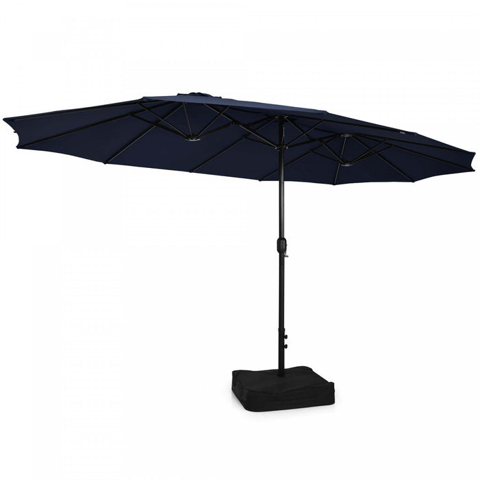Costway 15FT Double-Sided Twin Patio Umbrella Sun Shade Outdoor Crank Market Base Navy