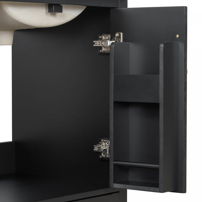 Colin 24 Inch Modern Bathroom Vanity with Ceramic Sink & Storage, Black