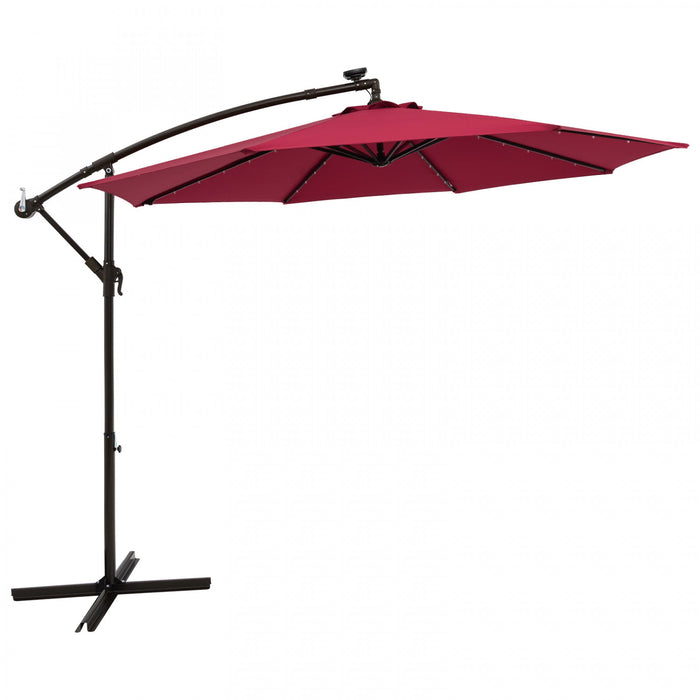 Costway 10 Ft Patio Solar LED Offset Umbrella 40 Lights Crank Cross Base Wine