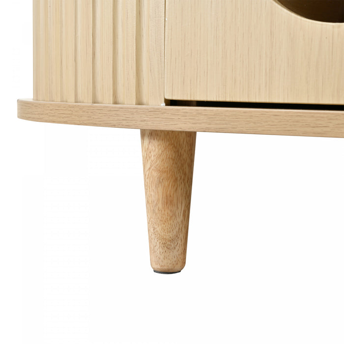 Grain 39.3 Inch Walnut Coffee Table with Roll-Up Door and Acrylic Drawer, Natural Walnut