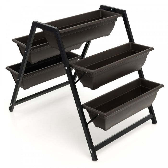 Costway 31\"h Raised Garden Bed 3-tier Vertical Planter W/5 Plant Boxes Indoor Outdoor