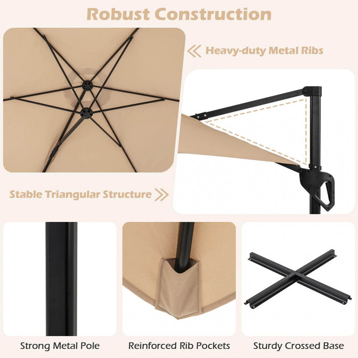 Costway 9 FT Patio Cantilever Umbrella with Sun-Protective Canopy, Top Air Vent Cross Base Beige