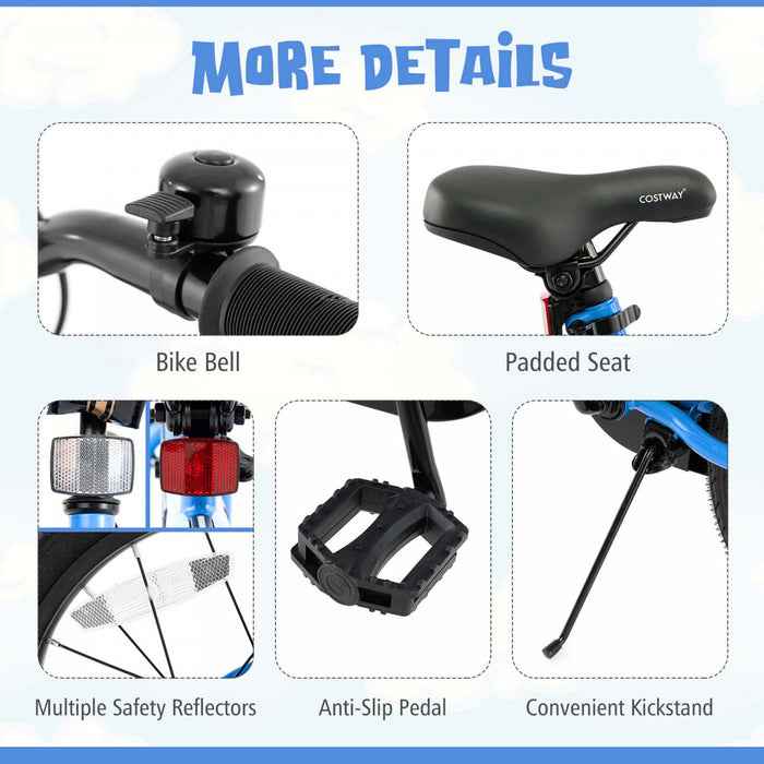 Costway 18\" Led Lighted Kids Bike With Adjustable Seat Coaster Brake Training Wheels Blue