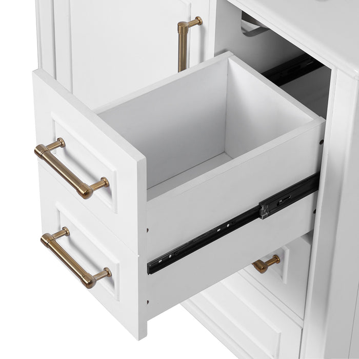 Emerson 30 Inch Bathroom Vanity with Ceramic Sink and Three Drawers, White