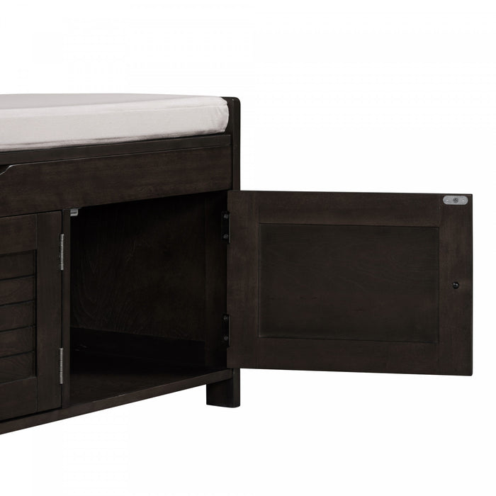 Olivia Pine Wood Storage Bench With 3-door Shoe Cabinet With Hidden Compartment - Espresso