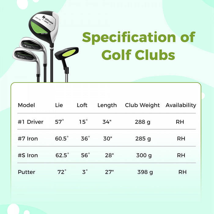 Ultimate Kids Golf Practice Set Junior Complete Golf Club Set For Kids Age 8-10 Years Old Green
