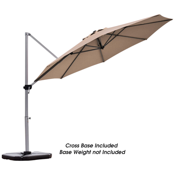 Costway 11' Patio Cantilever Offset Umbrella 360 degrees Rotation Aluminum Tilt Tan