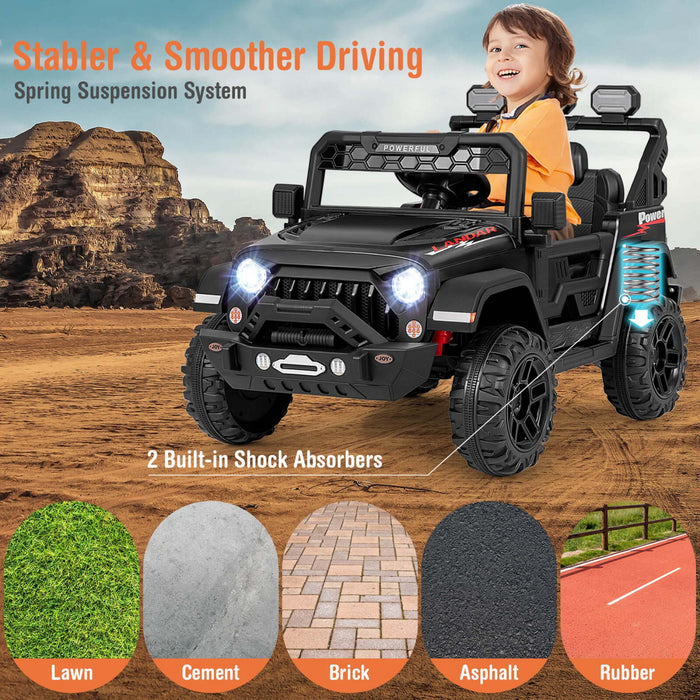 Costway 12v Kids Ride On Truck With 2*12v Motors Spring Suspension & Remote Control Black