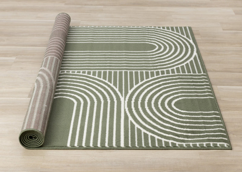 Florence Green White Modern Geometric Arches Rug, 4'7\" x 6'7\" Indoor Area Rug