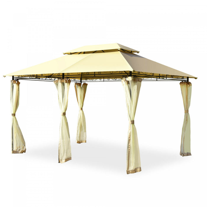 2-tier 10'x13' Steel Gazebo Canopy Tent Shelter Patio Garden Outdoor Netting Beige