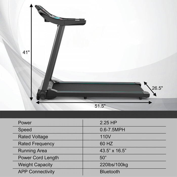 Superfit 2.25hp Electric Running Machine Treadmill Bluetooth Speaker App Control