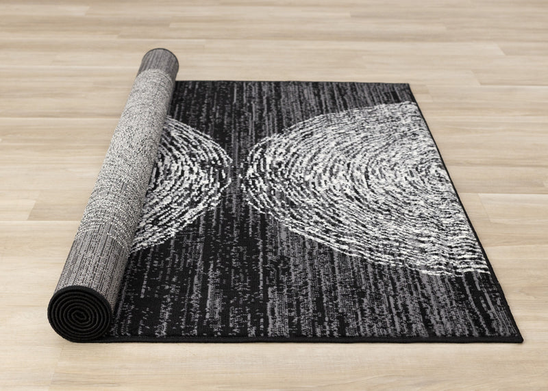Florence Black Grey White Tree Ring Design Rug, 7'9\" x 10'6\" Indoor Area Rug