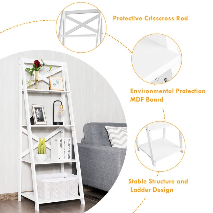 Costway Set Of 2 Ladder Shelf 4-tier Bookshelf Bookcase Storage Display Plant Leaning