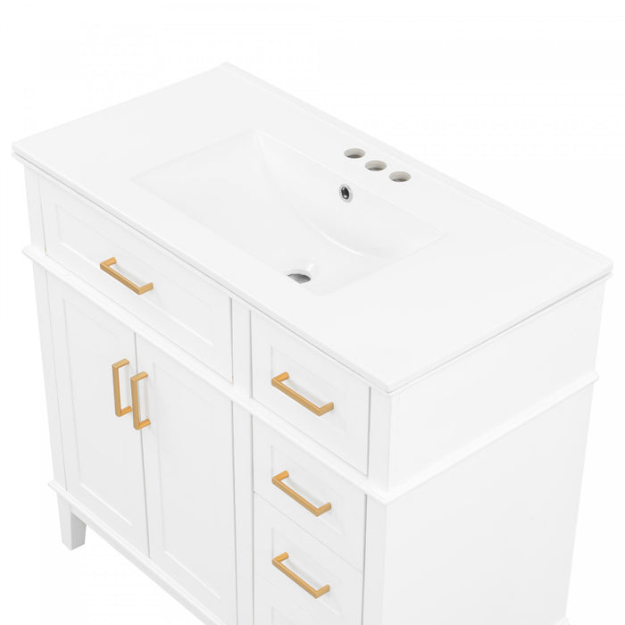 Ethan Solid Wood Bathroom Vanity with Ceramic Sink and Smart Storage, White