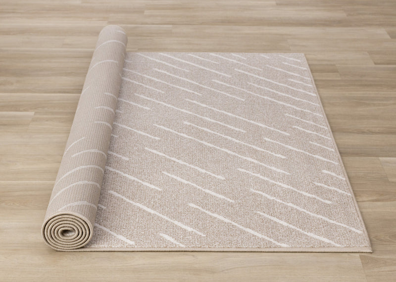 Covington Beige Cream Diagonal Rain Streaks Design Rug, 5'3\" x 7'7\" Indoor Area Rug