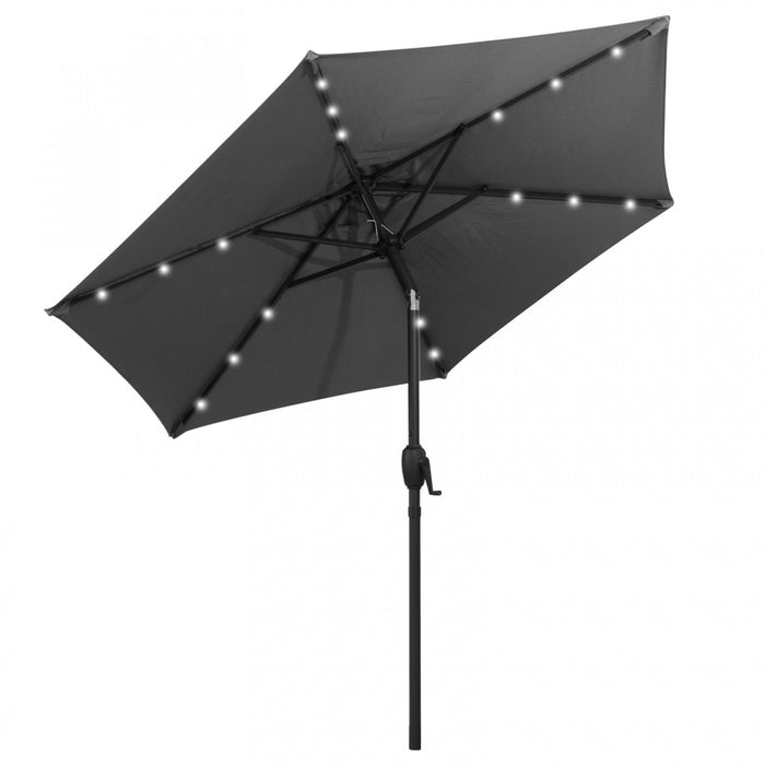 Costway 7.5 ft Solar Powered Patio Umbrella with LED Lights Push Button Tilt Crank Handle Gray