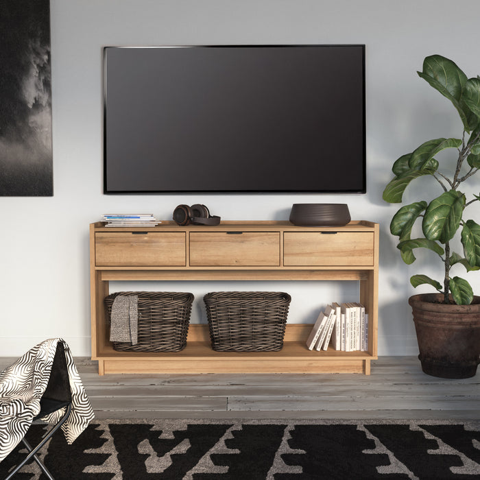 Prepac Simply Modern Buffet Console with 3 Drawers - Natural Oak