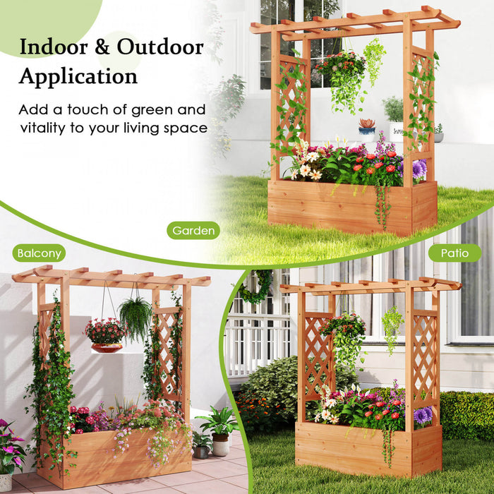 Costway 2 Pcs Raised Garden Bed With Trellis & Hanging Roof Drainage Elevated Planter Box