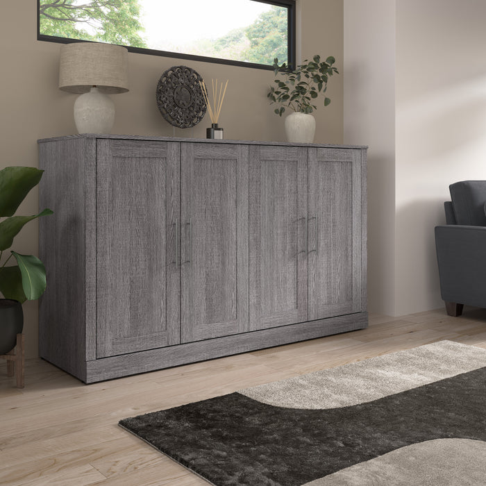 Bestar Pur 75 W Queen Cabinet Bed with Mattress - Bark Grey
