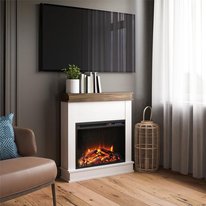 Ameriwood Home Mateo Electric Fireplace with Mantel and Touchscreen Display - Ivory Oak