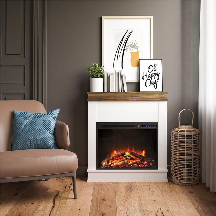 Ameriwood Home Mateo Electric Fireplace with Mantel and Touchscreen Display - Ivory Oak