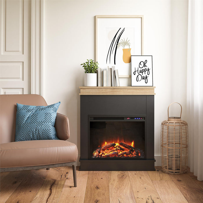 Ameriwood Home Mateo Electric Fireplace with Mantel and Touchscreen Display - Black and Natural