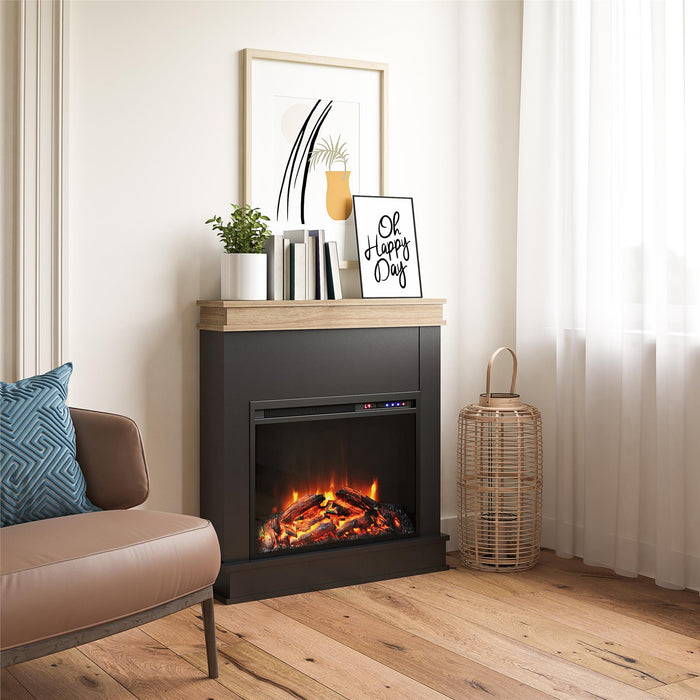 Ameriwood Home Mateo Electric Fireplace with Mantel and Touchscreen Display - Black and Natural