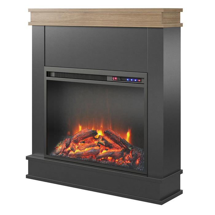 Ameriwood Home Mateo Electric Fireplace with Mantel and Touchscreen Display - Black and Natural