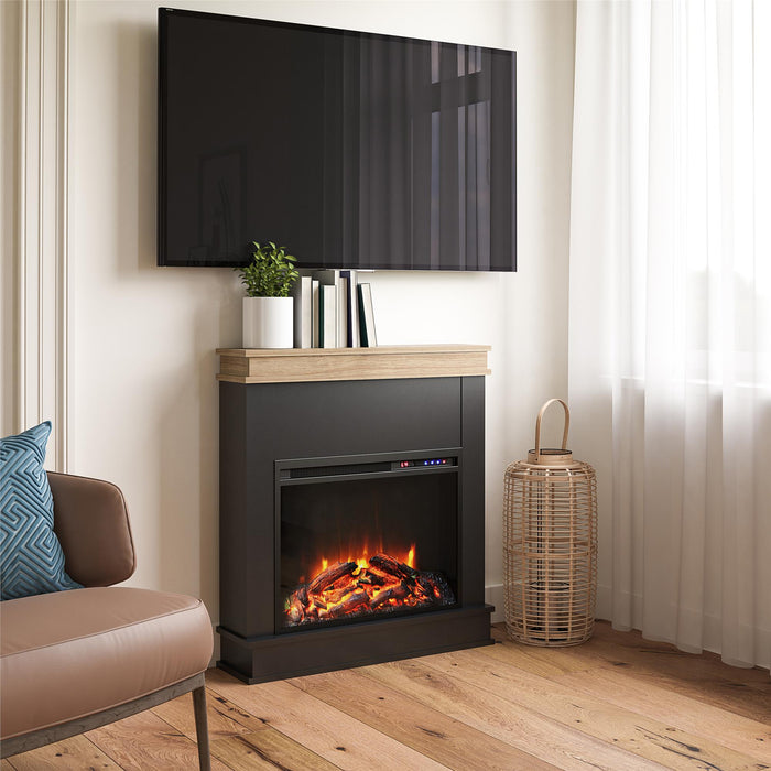 Ameriwood Home Mateo Electric Fireplace with Mantel and Touchscreen Display - Black and Natural