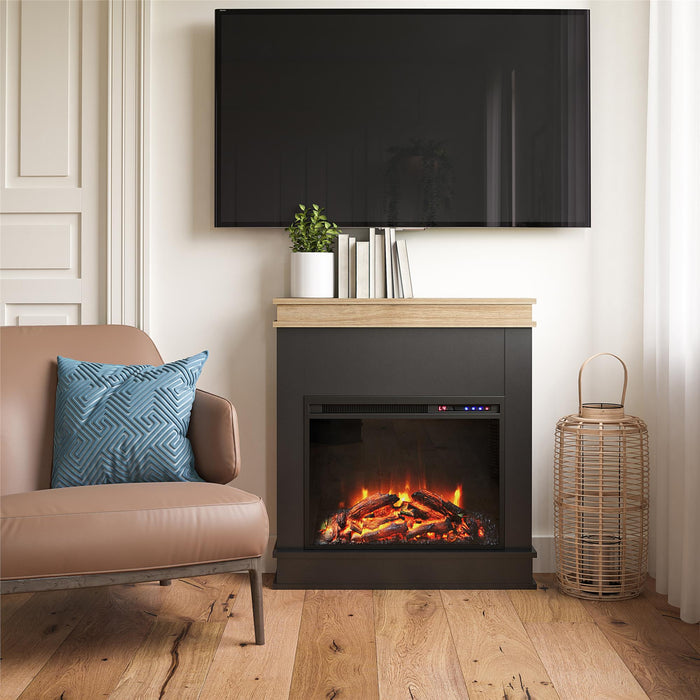 Ameriwood Home Mateo Electric Fireplace with Mantel and Touchscreen Display - Black and Natural