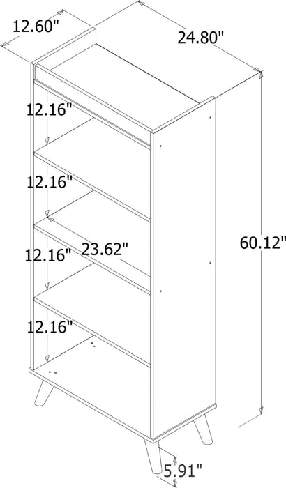 Manhattan Comfort Hampton 4-Tier Bookcase with Solid Wood Legs - Maple Cream
