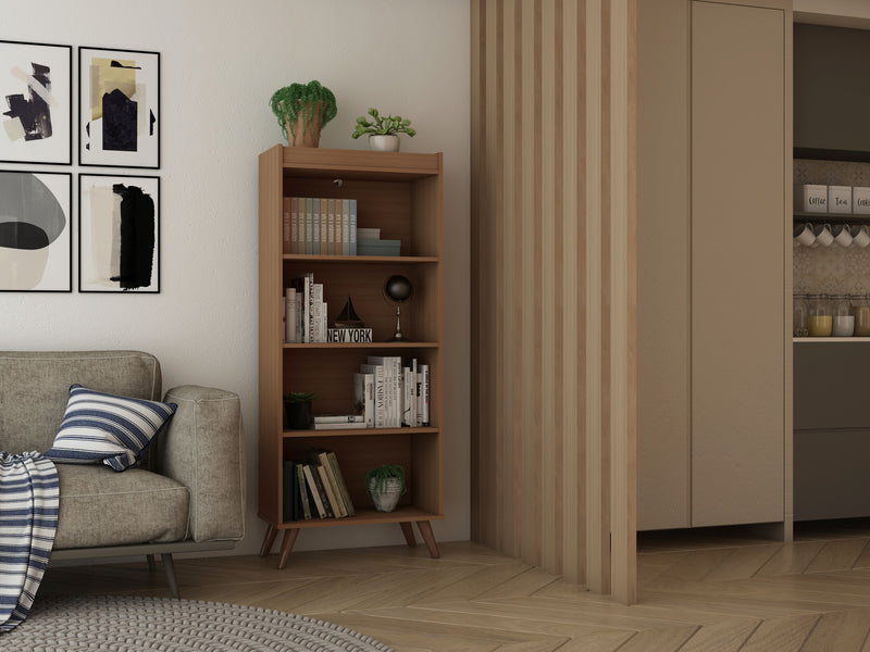 Manhattan Comfort Hampton 4-Tier Bookcase with Solid Wood Legs - Maple Cream