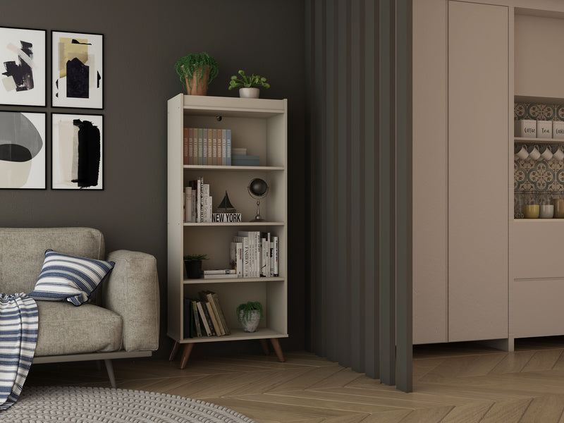 Manhattan Comfort Hampton 4-Tier Bookcase with Solid Wood Legs - Off White