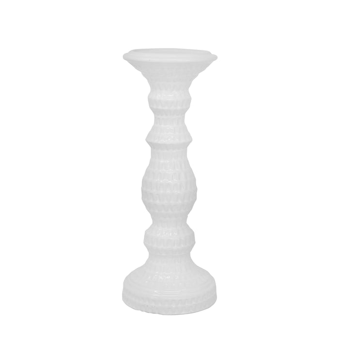 Ceramic 12\" Dimpled Candle Holder - White
