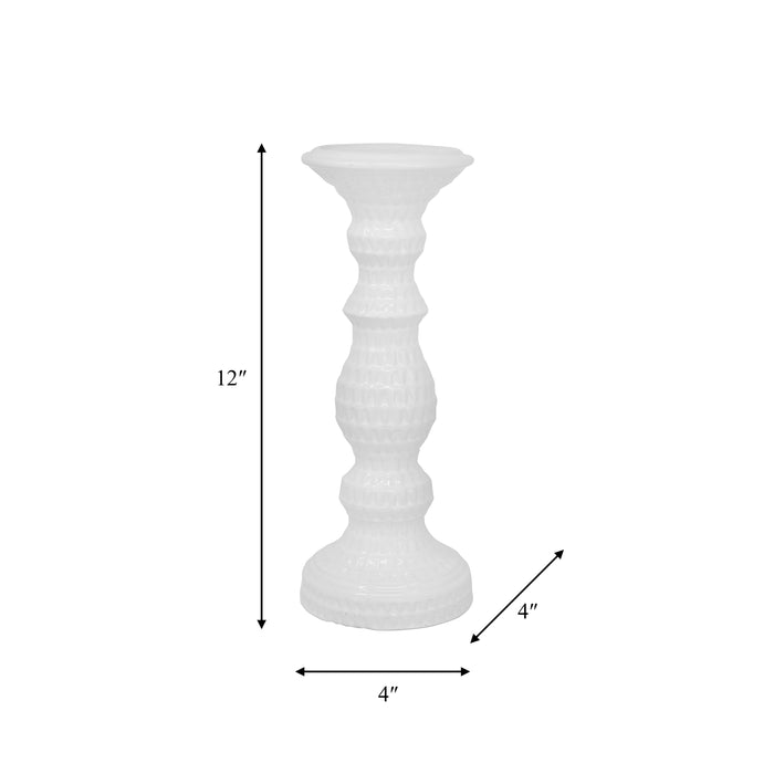 Ceramic 12\" Dimpled Candle Holder - White