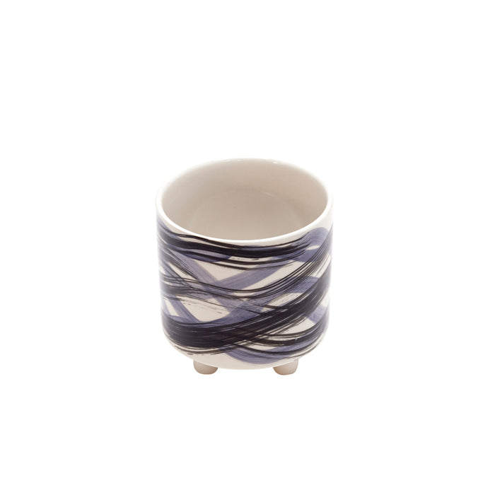 Ceramic 6\"/9\" Footed Blue Swirl Planter - Set of 2