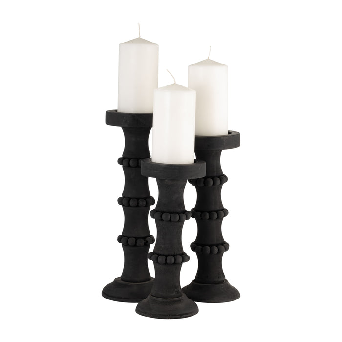 Wood 13\" Antique Candle Holder - Black
