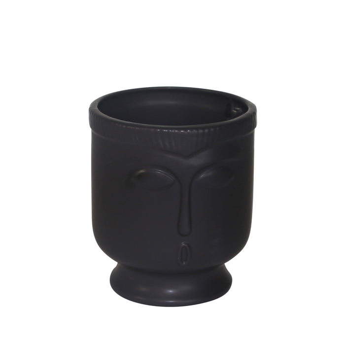 Ceramic 6\" Face Vase with Base - Black